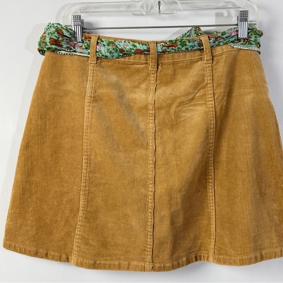 Hot Kiss Tan Corduroy Mini Skirt with Green Floral Scarf - Picture 2 of 3
